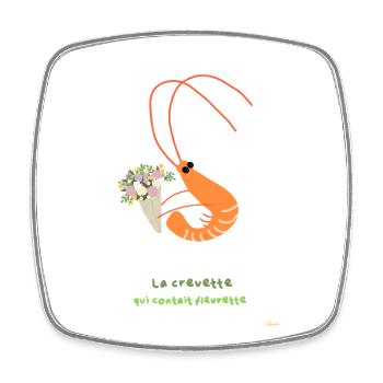 Crevette florale et bouquet joyeux - Magnet carré - blanc - Devant