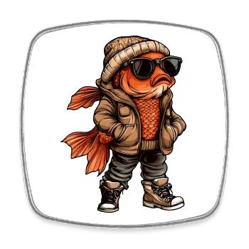 Goldfisch Cool Winter - Viereckiger Kühlschrankmagnet - Weiß - Vorne