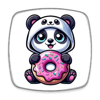 Cute Panda Costume Cartoon Sugar Donut Candy - Square fridge magnet - white - Front