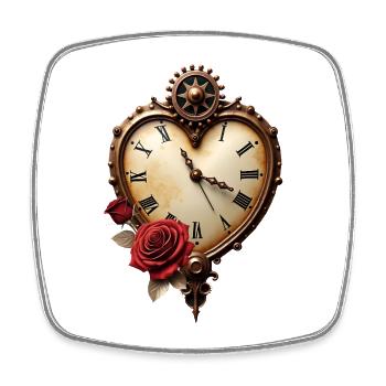 Vintage Heart Watch with Roses - Square fridge magnet - white - Front