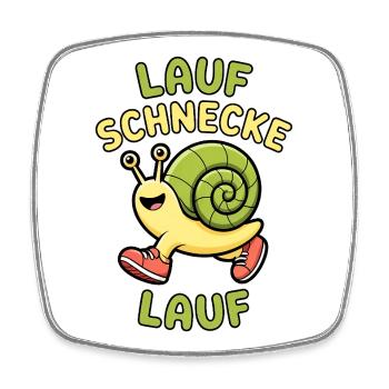 Lauf Schnecke Lauf – lustiges Tiermotiv, Spruch - Viereckiger Kühlschrankmagnet - Weiß - Vorne