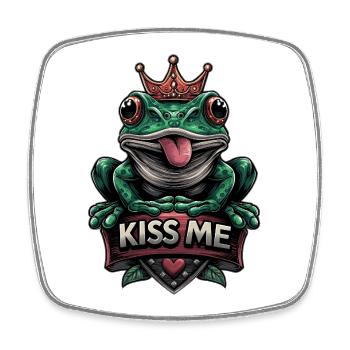 grenouille effrontée verte avec couronne et texte « Kiss me » - Magnet carré - blanc - Devant