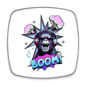 Neon Affe mit Kopfhörern BOOM! - Musik-Design - Viereckiger Kühlschrankmagnet - Weiß - Vorne