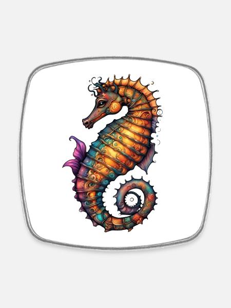 Ornamental Seahorse Sea of Colors - Square fridge magnet - white