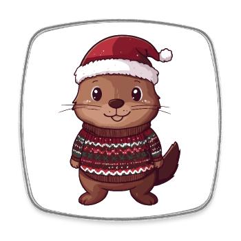 Beaver Christmas - Square fridge magnet - white - Front