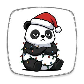 Panda Christmas clumsy Santa grumpy funny - Square fridge magnet - white - Front