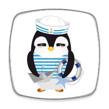 Pingouin mignon comme un marin dans un look marine - Magnet carré - blanc - Devant