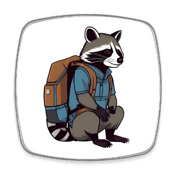 Wandering raccoon with backpack - Square fridge magnet - white - Front