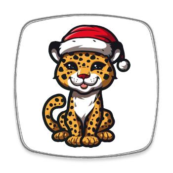 Leopard Weihnachten - Viereckiger Kühlschrankmagnet - Weiß - Vorne