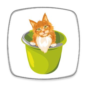 Niedliche rote Katze lugt aus dem Eimer - Viereckiger Kühlschrankmagnet - Weiß - Vorne