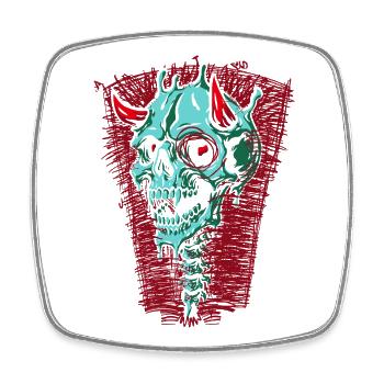 Turquoise Skull with Horns - Square fridge magnet - white - Front
