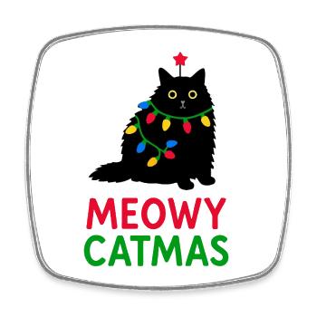 Meowy Catmas - Viereckiger Kühlschrankmagnet - Weiß - Vorne