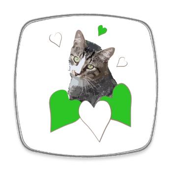 Katzenliebe getigerte Katze grünen Herzen - Viereckiger Kühlschrankmagnet - Weiß - Vorne