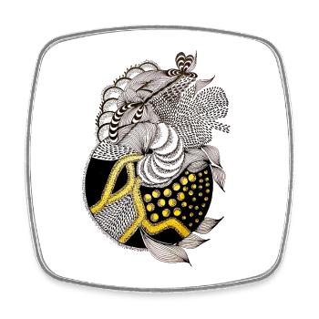 Fish pattern with gold accent - Square fridge magnet - white - Front