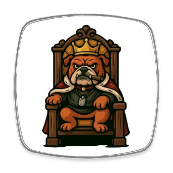 Royal Bulldog King on Throne Cartoon Graphic - Square fridge magnet - white - Front