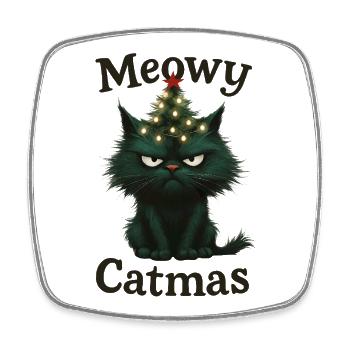Meowy Catmas Grumpy Christmas Cat - Square fridge magnet - white - Front