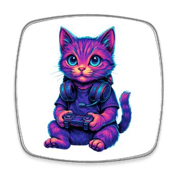Katze Gaming Gamer Zocken Zocker Videospiele - Viereckiger Kühlschrankmagnet - Weiß - Vorne