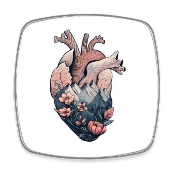 Anatomical heart with mountains and flowers - Square fridge magnet - white - Front