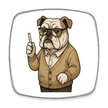 Bulldog Teacher with Chalk Retro Classroom Cartoon - Square fridge magnet - white - Front