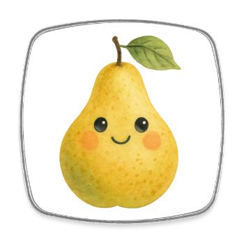 Yellow Pear with Face Watercolor Fruit Baby Child - Square fridge magnet - white - Front