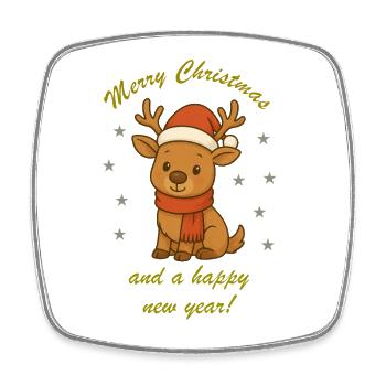 Reindeer with Santa hat and scarf - Square fridge magnet - white - Front
