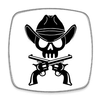 Cowboy-Schädel und gekreuzte Waffen (Schwarz) - Viereckiger Kühlschrankmagnet - Weiß - Vorne