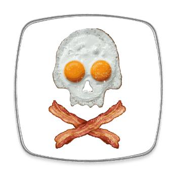 Fried Egg Skull with Bacon Cross - Square fridge magnet - white - Front