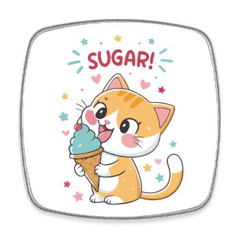Chat gourmand cornet glace festif - Square fridge magnet - white - Front