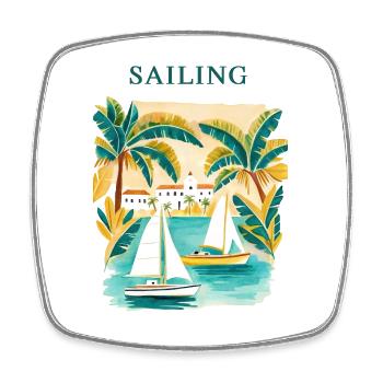 Tropical sailing dream at the harbor - Square fridge magnet - white - Front