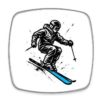 Ski | Skieur | Montagne - Magnet carré - blanc - Devant