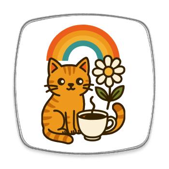 Kaffee, Katze und Regenbogen - Viereckiger Kühlschrankmagnet - Weiß - Vorne