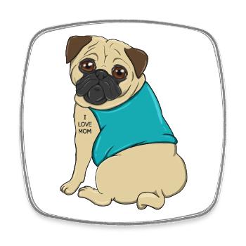 Cute Pug Dog Tattoo I Love Mom Mother's Day Gift - Square fridge magnet - white - Front