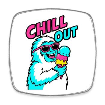 Chill Out Yeti - Viereckiger Kühlschrankmagnet - Weiß - Vorne