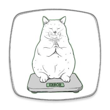 Dicke Katze im Meditationsmodus - Viereckiger Kühlschrankmagnet - Weiß - Vorne