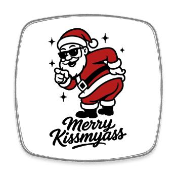 Lustiges Vintage-Weihnachtsmann-Fröhliches Kissmyass-Weihnachten Hu - Viereckiger Kühlschrankmagnet - Weiß - Vorne