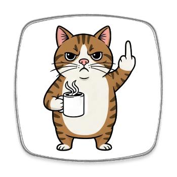 Genervte Katze mit Kaffee und Mittelfinger Cartoon - Viereckiger Kühlschrankmagnet - Weiß - Vorne