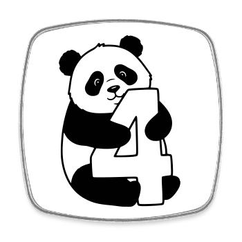 Panda with number 4 cartoon illustration - Square fridge magnet - white - Front