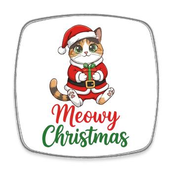 Meowy Christmas Santa Cat - Square fridge magnet - white - Front