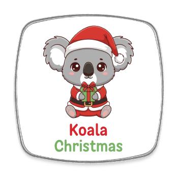 Koala Santa with Gift in Christmas Red - Square fridge magnet - white - Front
