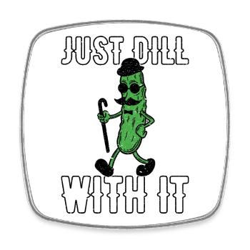 Just Dill With It Gurke Retro Vintage Schnurrbart - Viereckiger Kühlschrankmagnet - Weiß - Vorne