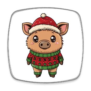 Pig Christmas Xmas Wild Boar - Square fridge magnet - white - Front