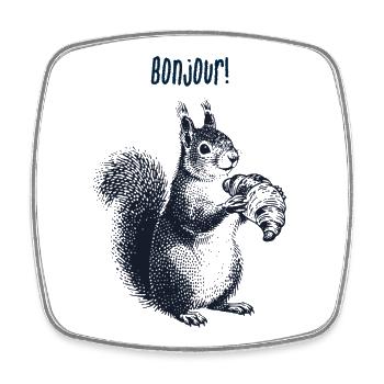 Bonjour Croissant Eichhörnchen - Viereckiger Kühlschrankmagnet - Weiß - Vorne
