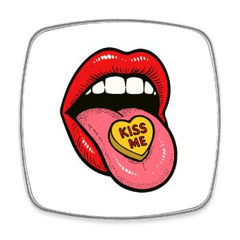 Lèvres Rouges Langue Bonbon Amour - Magnet carré - blanc - Devant