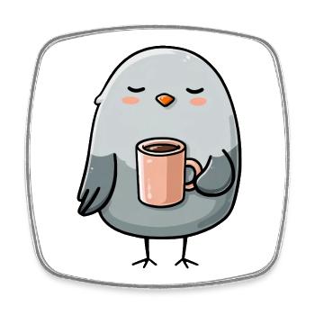 Cozy Pigeon with Coffee Mug - Square fridge magnet - white - Front