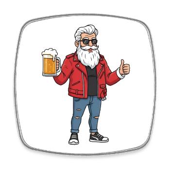Rockabilly Grandpa with Beer - Square fridge magnet - white - Front