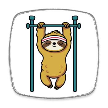 Fitness Faultier Klimmzug Gym Humor - Viereckiger Kühlschrankmagnet - Weiß - Vorne