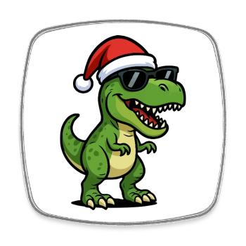 T-Rex Santa with sunglasses - Square fridge magnet - white - Front
