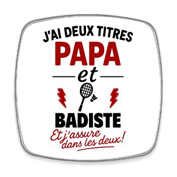 Papa Badminton Sports Geschenk Vatertagsweihnachten - Viereckiger Kühlschrankmagnet - Weiß - Vorne