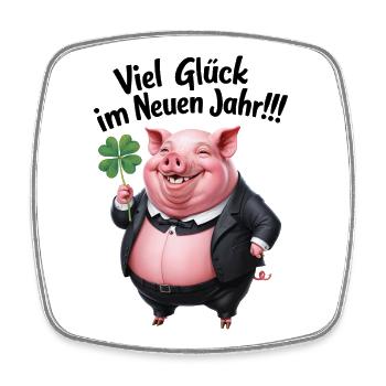 Silvester Neujahr Viel Glück Neues Jahr Schwein - Viereckiger Kühlschrankmagnet - Weiß - Vorne