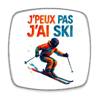 J'peux pas j'ai ski - Magnet carré - blanc - Devant